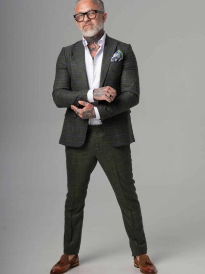 Garnitur zielony w kratę