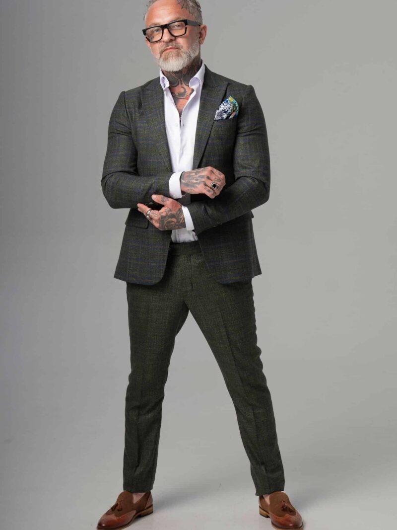 Garnitur zielony w kratę