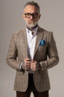 Beżowo-brązowa marynarka męska w kratę windowpane