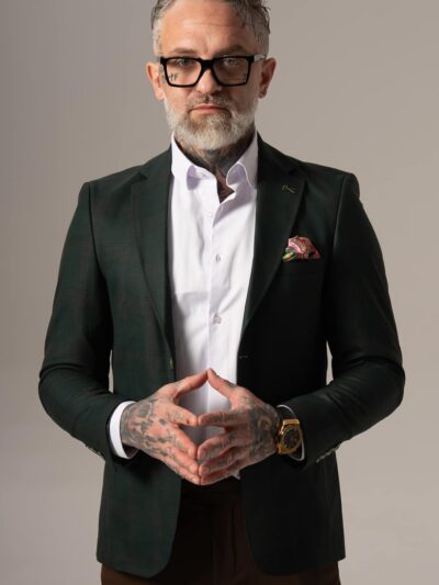 Marynarka męska w kolorze butelkowej zieleni w kratę