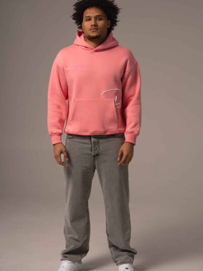 Różowa bluza męska oversize z kapturem