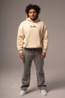 Beżowa bluza męska oversize z nadrukiem na plecach