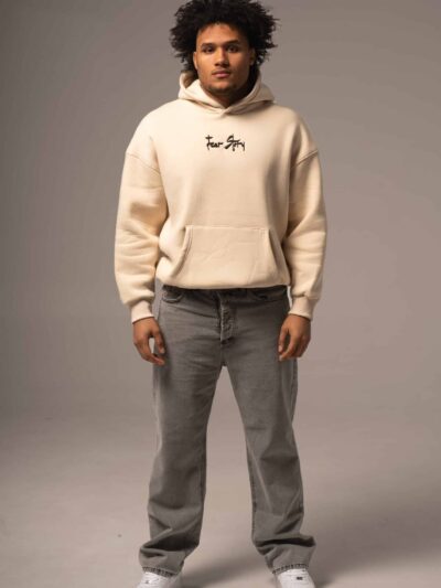 Beżowa bluza męska oversize z nadrukiem na plecach