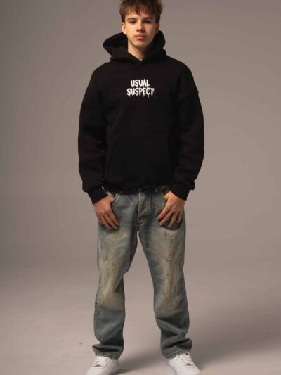 Czarna bluza męska oversize z nadrukiem na plecach