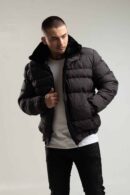 Zimowa kurtka męska typu bomberka w kolorze grafitowym