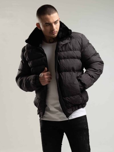 Zimowa kurtka męska typu bomberka w kolorze grafitowym