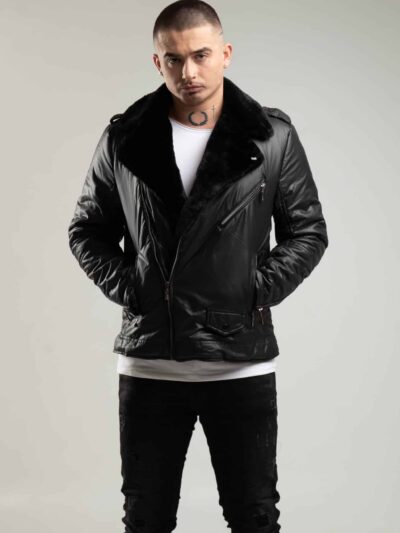 Stylowa czarna kurtka męska z ozdobnymi zamkami