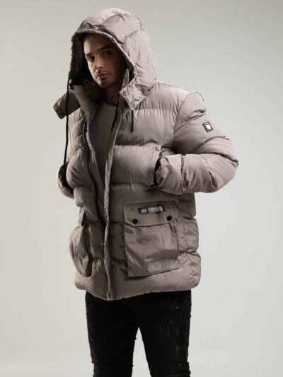 Zimowa parka męska w kolorze szarym