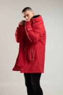 Czerwona parka męska o kroju slim-fit z kapturem