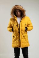 Musztardowa parka męska z kapturem