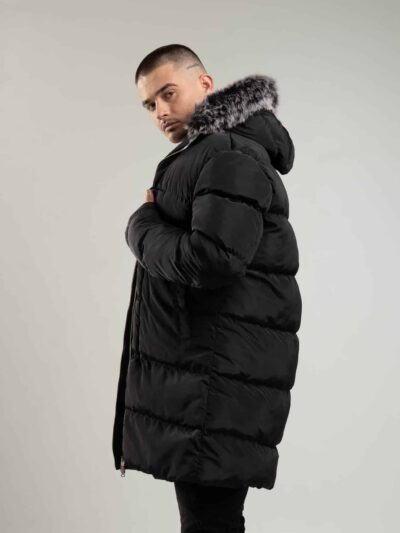 Czarna parka męska o kroju slim-fit z kapturem