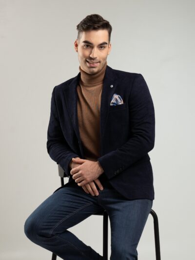 Granatowa marynarka męska z tkaniny strukturalnej