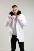 Biała parka męska o kroju slim-fit z kapturem
