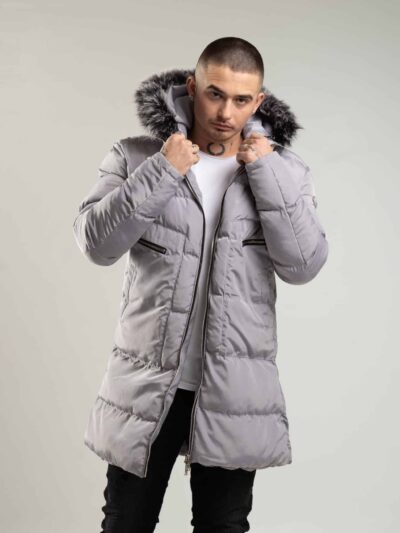 Szara parka męska z kapturem