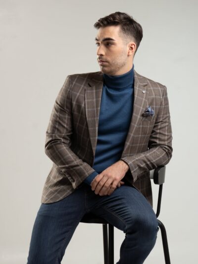 Szaro-brązowa marynarka męska w kratę