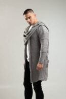 Szary kardigan męski z kapturem i szalem