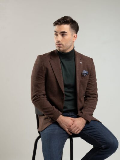 Brązowa marynarka męska z tkaniny strukturalnej