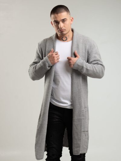 Szary kardigan męski