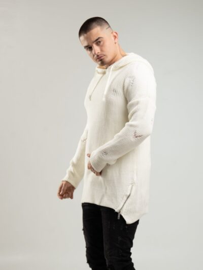 Biały swetrer męski z ozdobnymi zamkami