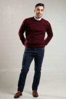 Bordowy sweter męski z okrągłym dekoltem