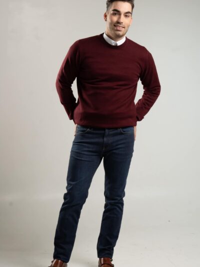 Bordowy sweter męski z okrągłym dekoltem