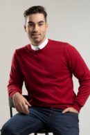 Sweter męski z okrągłym dekoltem w kolorze malinowym