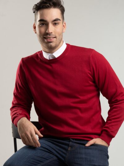 Sweter męski z okrągłym dekoltem w kolorze malinowym