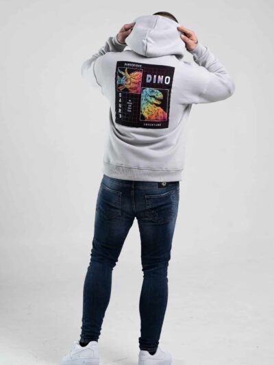 Szara bluza męska oversize z kapturem i nadrukiem