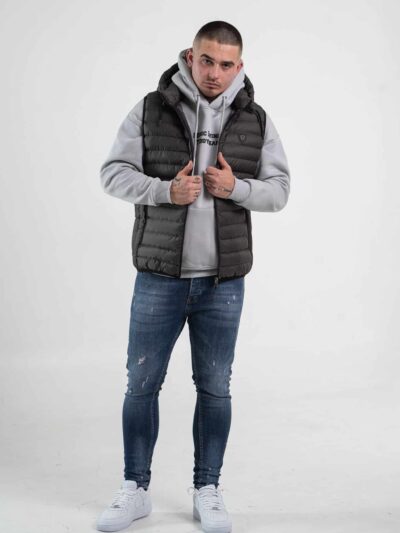 Grafitowy bezrękawnik męski z kapturem