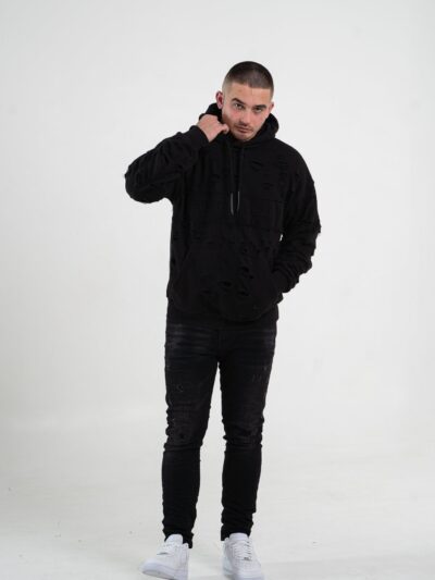 Czarna bluza męska o kroju oversize z efektem dziur