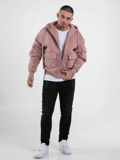 Rozpinana bluza męska z kapturem w kolorze różowym