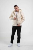 Rozpinana bluza męska z kapturem w kolorze beżowym