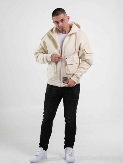 Rozpinana bluza męska z kapturem w kolorze beżowym