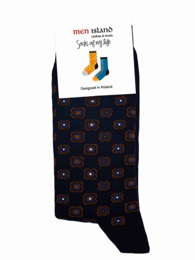 Skarpetki "Bordowe wzory na granatowym tle"