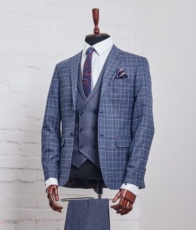 Bardzo gustowny garnitur męski w kratę glencheck z kamizelką