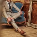 Beżowy garnitur z kamizelką