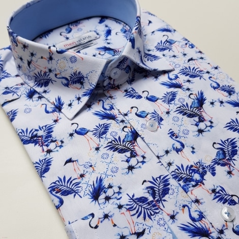 Biała koszula w niebieskie flamingi