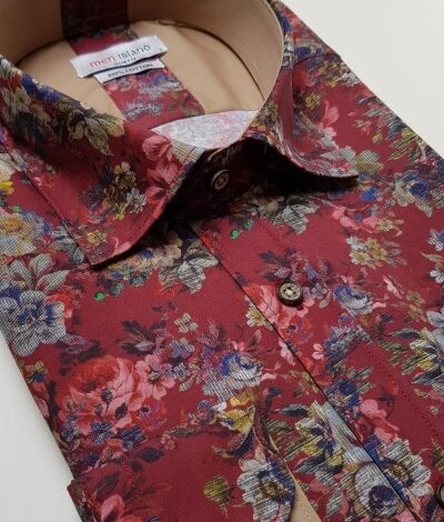 Bordowa koszula męska z deseniem w kwiaty