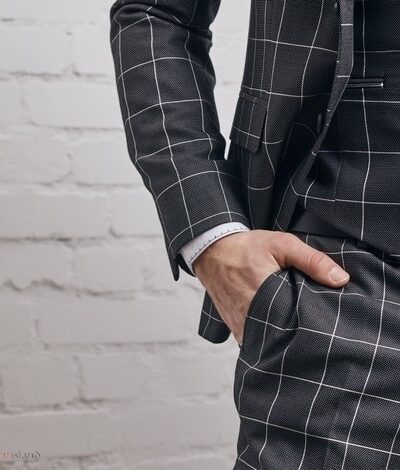 Czarny garnitur męski w kratę windowpane