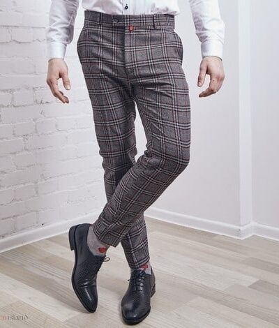 Eleganckie spodnie materiałowe w kratę