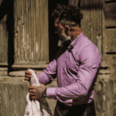 Koszula męska w szaro-bordowy wzór