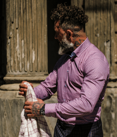 Koszula męska w szaro-bordowy wzór