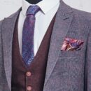 Granatowy krawat męski z czerwonym printem