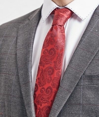 Czerwony krawat męski z motywem paisley