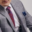 Szykowny, granatowo-czerwony krawat męski