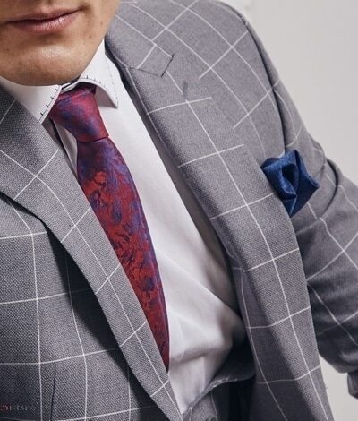 Szykowny, granatowo-czerwony krawat męski