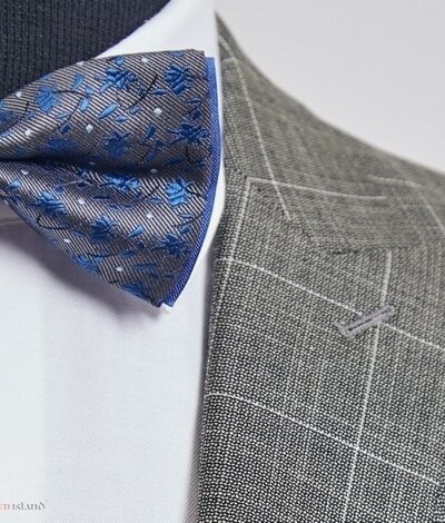 Muszka "Niebiesko-czarny wzór na szarym tle"