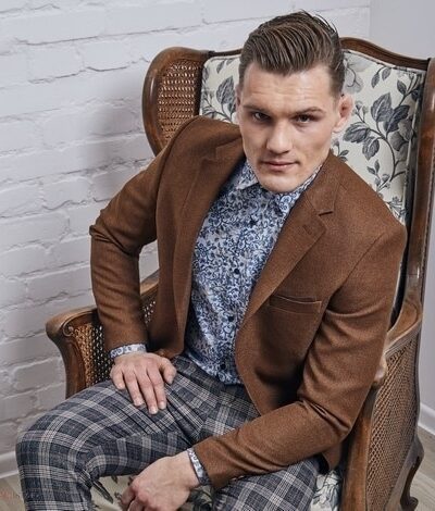 Musztardowa marynarka męska o kroju slim-fit