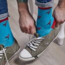 Skarpety "Czerwone flamingi na błękitnym tle"