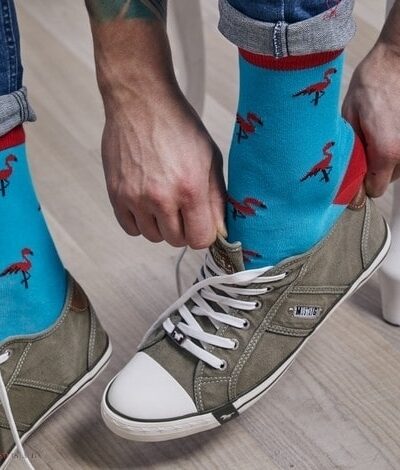 Skarpety "Czerwone flamingi na błękitnym tle"